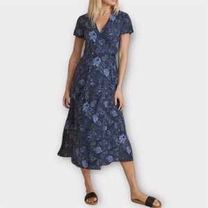 Marine Layer Emlyn Wrap Midi Dress Women's Navy Blue Floral Cottagecore Preppy